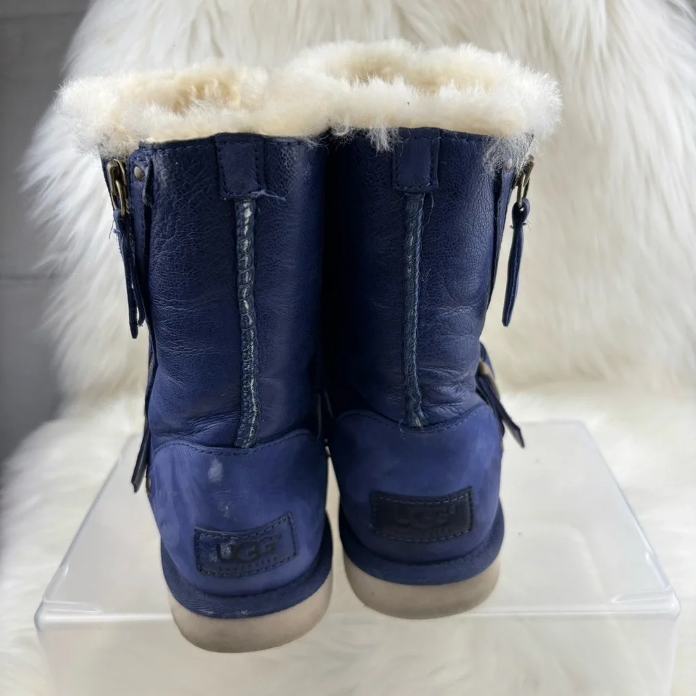 UGG Blue Winter Boots with Shearling and Studded Strap